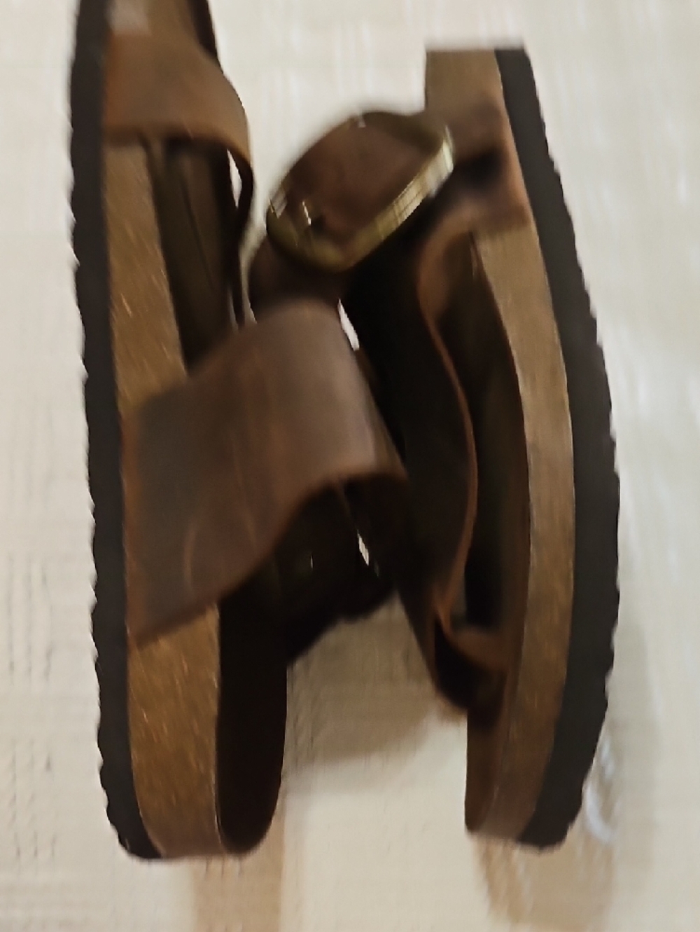 White Mountain Brown Leather Double-Band Buckle Slide Sandals - Picture 7 of 8